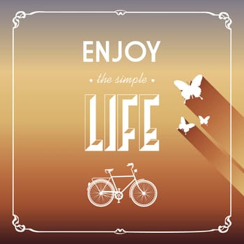 Retro hipsters butterfly bicycle, enjoy life wallpaper. Vector file layered for easy editing.