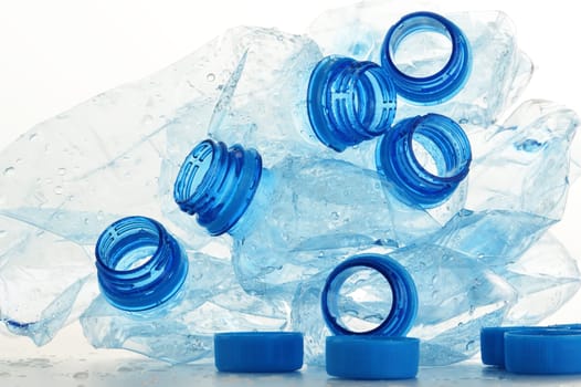 Composition with empty polycarbonate plastic bottles of mineral water