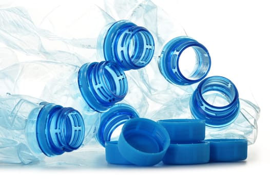 Composition with empty polycarbonate plastic bottles of mineral water