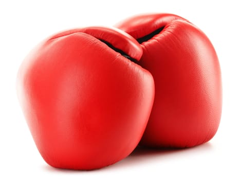 Pair of red leather boxing gloves isolated on white
