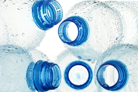 Composition with empty polycarbonate plastic bottles of mineral water