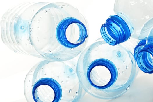 Composition with empty polycarbonate plastic bottles of mineral water