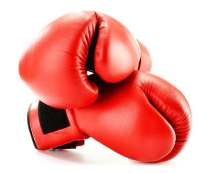 Pair of red leather boxing gloves isolated on white