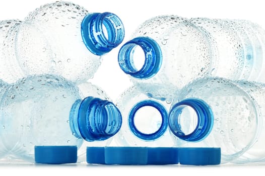 Composition with empty polycarbonate plastic bottles of mineral water