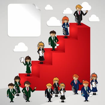 Business leadership steps to success goals ladder cartoon people. Vector file layered for easy manipulation and custom coloring..