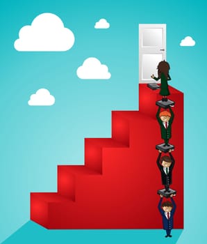 Business leadership work group steps to success cartoon people. Vector file layered for easy manipulation and custom coloring..