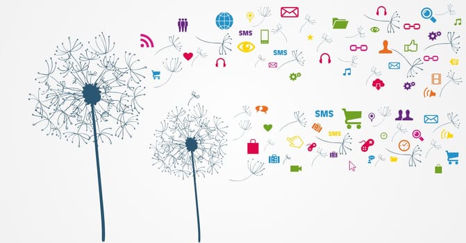 Dandelion flower flying social media icons illustration. Vector file layered for easy manipulation and custom coloring..
