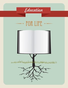 Vintage education open book tree illustration. Vector file layered for easy manipulation and custom coloring.