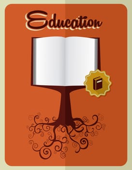 Retro education concept  book tree over orange background. Vector file layered for easy manipulation and custom coloring.