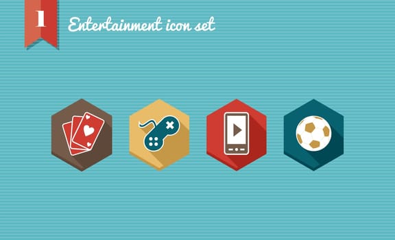 Colorful leisure entertainment flat icon set, online playing smart phone apps. Vector file layered for easy editing.