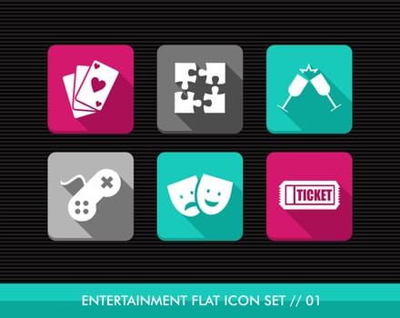 Colorful leisure entertainment flat icon set, online game playing date reservation. Vector file layered for easy editing.