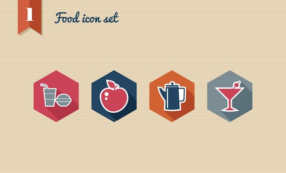 Colorful restaurant food flat icon set, internet menu reservation order app. Vector file layered for easy editing.