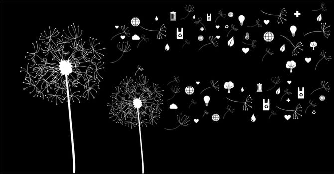 Dandelion flower flying social media icons illustration. Vector file layered for easy manipulation and custom coloring.