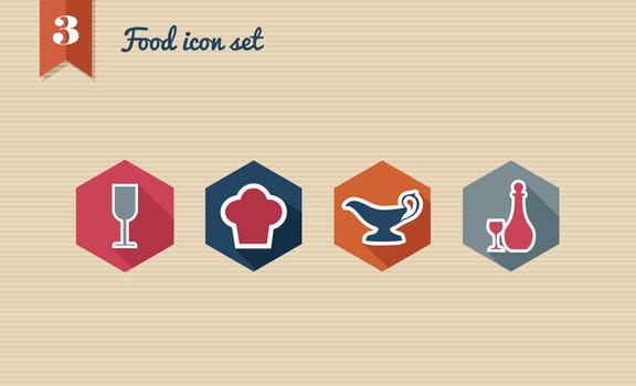Restaurant food flat icon set, online menu reservation order web app. Vector file layered for easy editing.