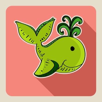 Sketch style green whale illustration. Vector file layered for easy editing.