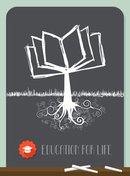 Education concept tree chalkboard illustration. Vector file layered for easy manipulation and custom coloring.