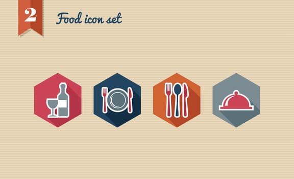 Restaurant food flat icon set, online menu reservation order web app. Vector file layered for easy editing.