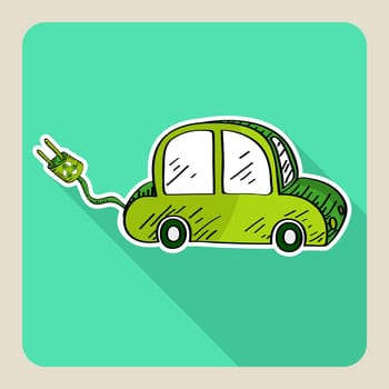 Hand drawn green eco friendly car. Vector file layered for easy editing.