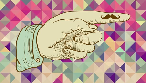 Vintage hipsters icons human hand mustache, triangles background. Vector file layered for easy manipulation and custom coloring..
