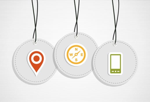 Global positioning system hang tags illustration set. Vector file layered for easy manipulation and custom coloring.