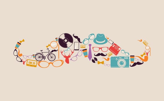Vintage fashion hipsters icons mustache shape illustration. Vector file layered for easy manipulation and custom coloring.