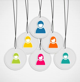 Colorful ID hang tags people illustration set. Vector file layered for easy manipulation and   custom coloring.