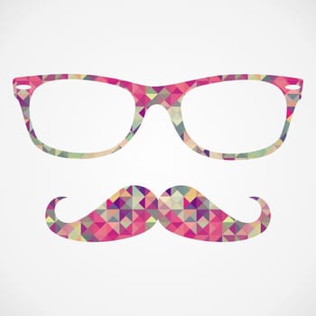 Colorful vintage hipsters icons mustache and glasses face triangle isolated over white background. Vector file layered for easy manipulation and custom coloring.