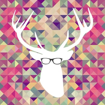 Vintage hipster icons reindeer glasses triangle background. Vector file layered for easy manipulation and custom coloring.