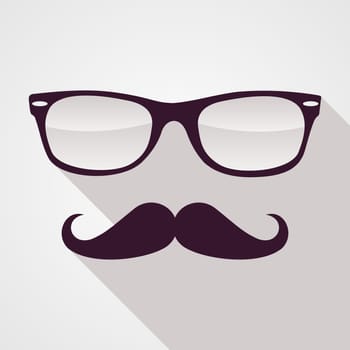 Colorful retro hipsters mustache and glasses face isolated over white background. Vector file layered for easy manipulation and custom coloring.