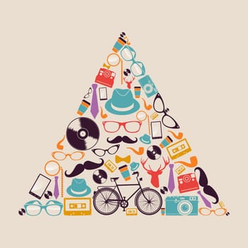 Vintage fashion hipsters icons triangle shape illustration. Vector file layered for easy manipulation and custom coloring.