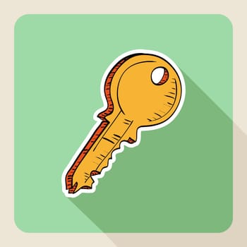 Hand drawn real estate flat icon house key. Vector file layered for easy editing.