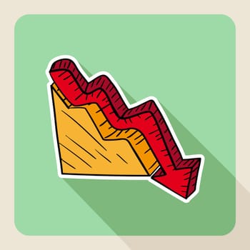 Sketch style real estate flat icon arrow down graphic. Vector file layered for easy editing.