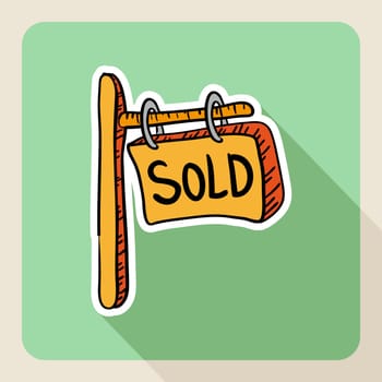 Hand drawn real estate sold post sign flat icon. Vector file layered for easy editing.