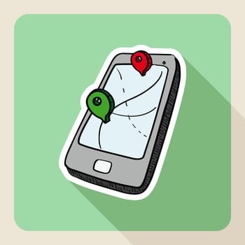 Hand drawn real estate gps smart phone flat icon. Vector file layered for easy editing.