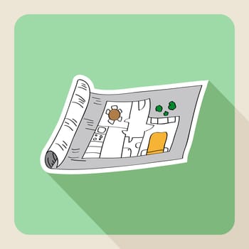 Vintage hand drawn real estate house blueprint flat icon. Vector file layered for easy editing.