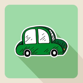 Sketch style green eco friendly car rental flat icon. Vector file layered for easy editing.