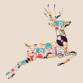 Vintage fashion hipsters icons reindeer illustration. Vector file layered for easy manipulation and custom coloring.