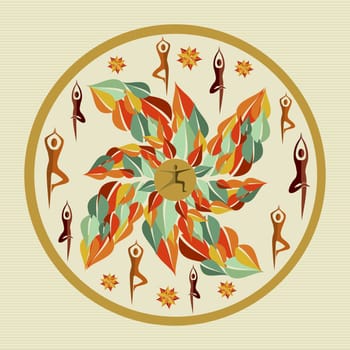 Circle leaf human mandala illustration. Vector file layered for easy manipulation and custom coloring.