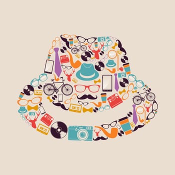 Retro fashion hipsters icons hat shape illustration. Vector file layered for easy manipulation and custom coloring.