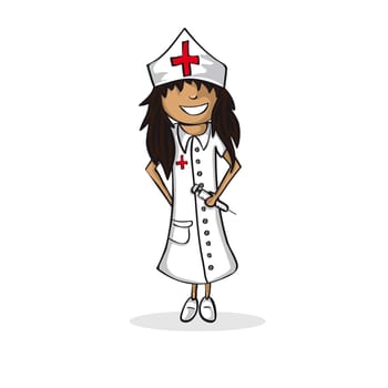 Professional career nurse woman work success illustration. Vector file layered for easy personalization.