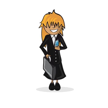 Professional career business cartoon woman work success illustration. Vector file layered for easy personalization.