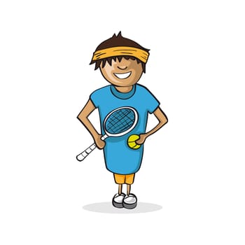 Profession career, tennis player man, work success illustration. Vector file layered for easy personalization...