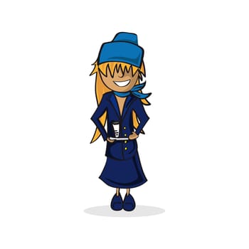 Profession career, stewardess woman, work success illustration. Vector file layered for easy personalization.