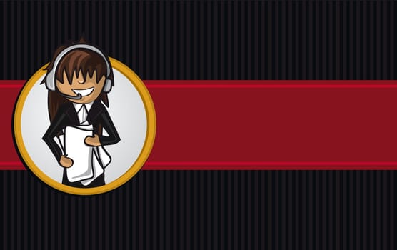 Service telemarketer girl cartoon round icon. Vector file layered for easy personalization.