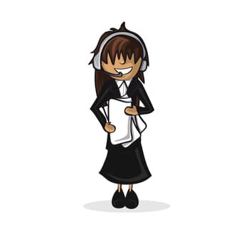 Profession career telemarketer woman work success illustration. Vector file layered for easy personalization.