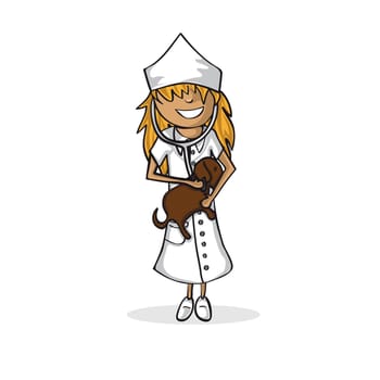 Professional career, vet doctor woman, work success illustration. Vector file layered for easy personalization.