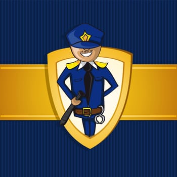 Service policeman cartoon gold badge icon. Vector file layered for easy personalization.