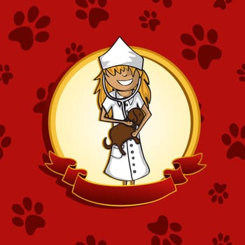 Service vet doctor woman label icon cartoon. Vector file layered for easy personalization