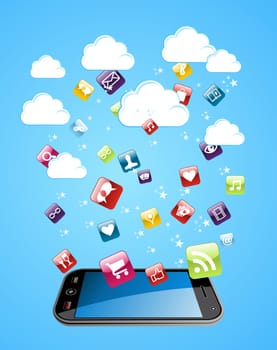 Cloud computing glossy app icons illustration. Vector file layered for easy manipulation and custom coloring..