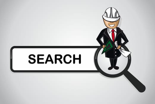 Service online search icon architect man cartoon. Vector file layered for easy personalization.